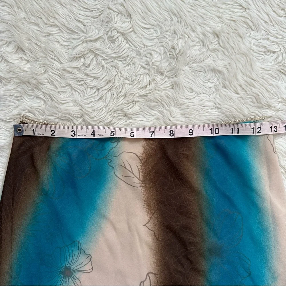 Vintage Fabiola USA Skirt Midi Y2K Pull On Sheer Floral Blue Brown Sz L - Picture 7 of 8